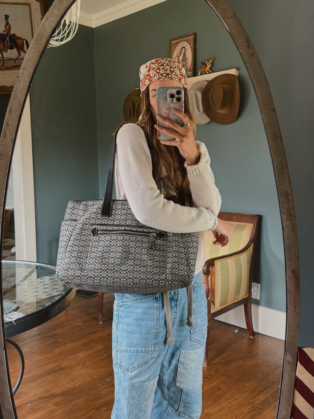 Vintage Coach extra large tote bag gray / black